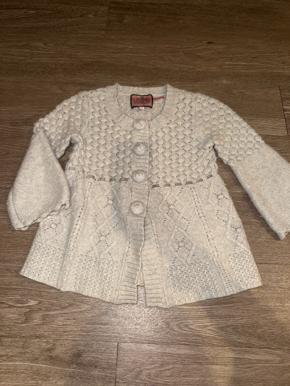 Juicy Couture Cream Textured Knit Cardigan with Covered Buttons